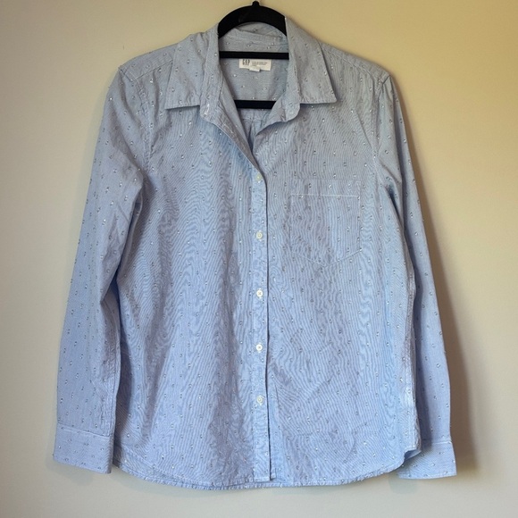 GAP Women’s Light Blue Button-Up Shirt with silver shimmer details size Large - Picture 1 of 6